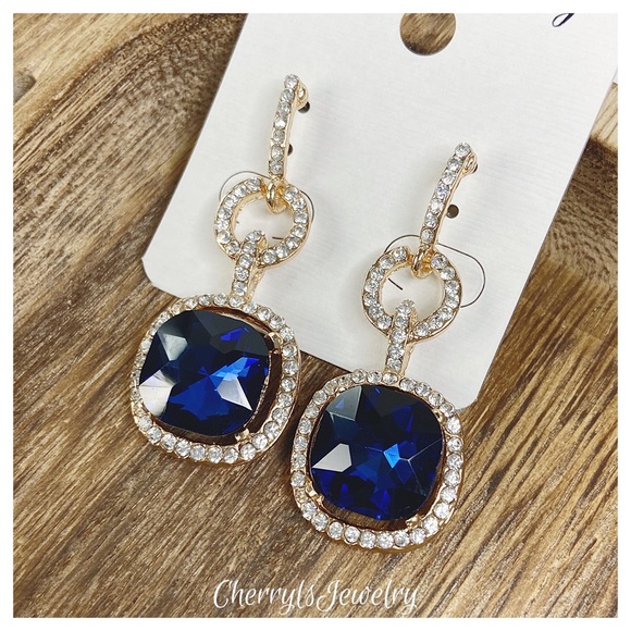 Blue Crystal Rhinestone Special Occasion Earrings - Picture 6 of 6